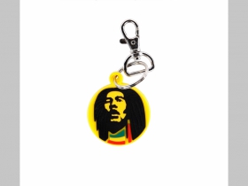 Bob Marley kľúčenka s priemerom 4,5cm materál: guma s kovovým krúžkom a kovovou retiazkov